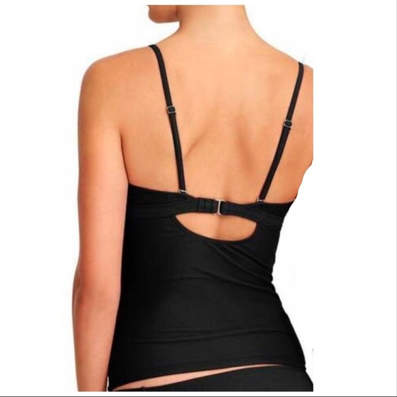 NWT!  ATHLETA smocked black tankini swim top, 32 B/C. - Picture 3 of 6